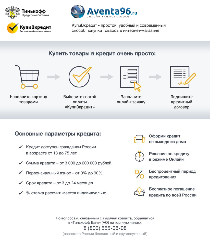 Покупка и оплата товаров в кредит в онлайн климат-маркете Авента96.ру